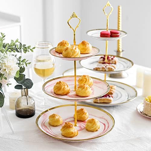 3 Katmanlı Seramik Kek Standı Düğün, Çay Partisi Düğün ve Doğum Günü için Tatlı Kek Standı, parti Pasta Servis Tabağı (Gri Beyaz