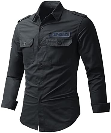 Endüstriyel Gömlek Erkek Katı Casual Bluz Şık Uzun Kollu Yaka Düğme Aşağı Slim-Fit Gömlek Ceket Üst ile Cep