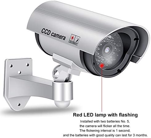Kukla CCTV Güvenlik Kamerası, Simüle Kırmızı LED yanıp Sönen ışıklar (Gümüş)ile Açık / Kapalı Sahte Güvenlik Kamerası
