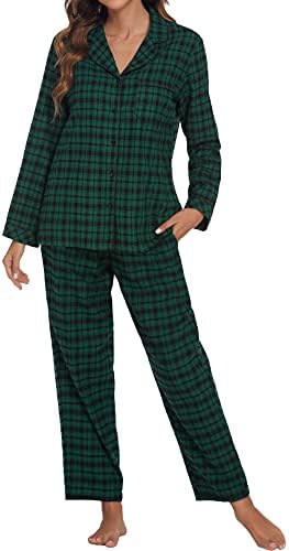 Ekouaer kadın Pijama Uzun Kollu Pijama Ekose Düğme Aşağı Loungewear Yumuşak Pjs Set S-XXL