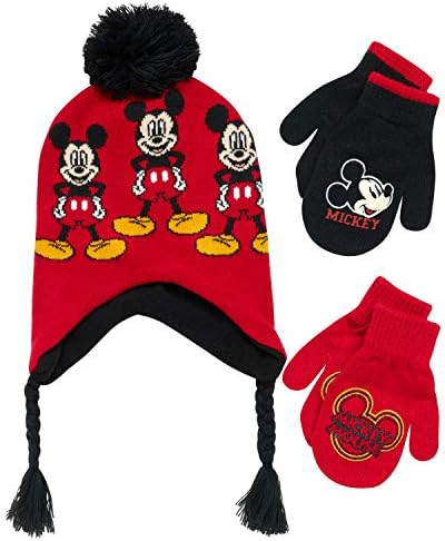 Disney Boys Mickey Mouse Kışlık Şapka ve 2 Çift Eldiven veya Eldiven Seti (2-7 Yaş)