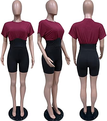 2 Parça Setleri Bayan Kıyafetler, Kısa Kollu Karın Kontrol Kırpma Üst & Bodycon Şort Set, rahat Eşofman Activewear