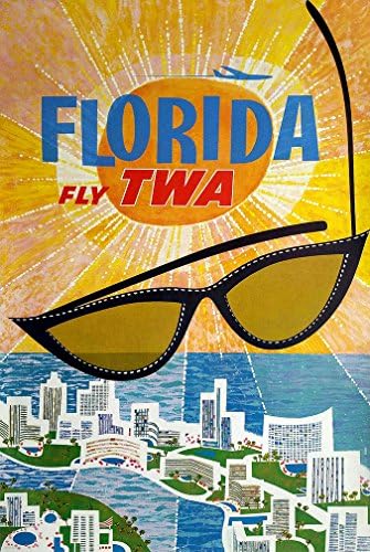 Dijital Füzyon Baskılar Vintage TWA Florida Seyahat Poster 24 x 36 (Çerçevesiz) Sertifikalı 200 Yıl Ömrü Arşiv Mürekkepleri ile