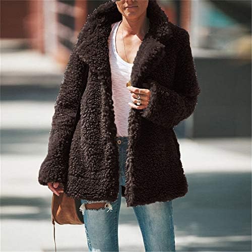 Andongnywell Bayan Bulanık Yün Ceket Düğme Hırka Kış sıcak tutan kaban Standı Yaka Uzun Kollu Palto (Kahve, Küçük)