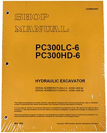 Komatsu Ekskavatör PC300HD-6LE, PC300LC-6LE Atölye Onarım Servis Kılavuzu Kitabı-Üretici Parça Numarası-MPN CEBD002901