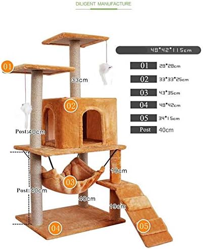 ZYXRGS Kedi Ağacı Kulesi ıle Lüks Kınamak tırmalama sütunu Mobilya Evcil hayvan evi Hamak Kediler Tırmanma Mobilya (Renk: Deve)