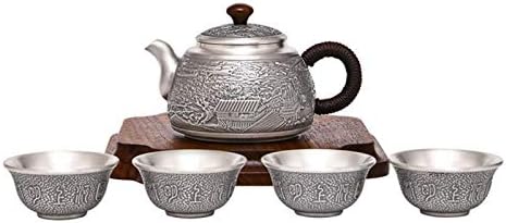 Gümüş 999 Çay Seti El Yapımı Eski Çay Bardağı Kung Fu Teakettle Gümüş Çin Ev Demlik Ev Kullanımı için S. Y. MMYS (Renk: 290g,