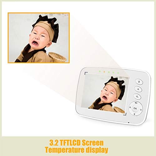 FOKH Video bebek monitörü, 3.2 LCD Ekran 2 Yönlü Ses Kablosuz Gece Görüş video monitörü Ninni Çalma Eko Modu Ses bebek monitörü