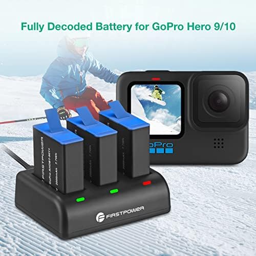 FirstPower Yedek Kahraman 9/10 Piller 3-Paketi ile 3-Kanal USB şarj aleti için GoPro Hero 9 Siyah, GoPro Hero 10 Siyah AHDBT-901