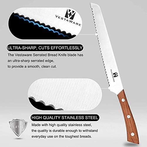 Vestaware Bıçak Seti, Bıçak Kalemtıraşlı 16 Parçalı Şef Bıçağı Seti, Ahşap Bloklu Paslanmaz Çelik Mutfak Bıçakları Seti, 6 Biftek