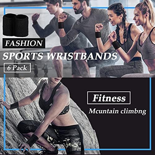 Xiwei, Spor Bilekliği 6'lı Paket, Bilek Bandı Sweatbands Basketbol, Koşu, Futbol, Tenis için Mükemmel Havlu Kumaş Atletik Sweatbands