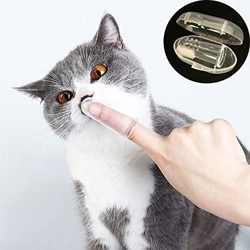 Jınxıao Pet Diş Fırçası ile Kılıf, Köpek Kedi Silikon Parmak Diş Fırçası ile Yumuşak Kıllar için Köpek Kedi Köpek Kitty Diş Temizleme