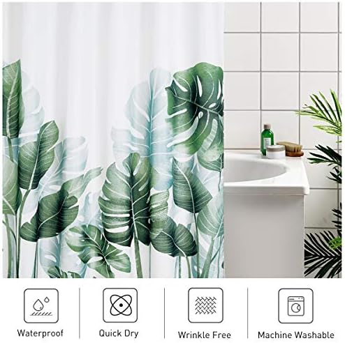 NICETOWN Bitki Duş Perdesi Banyo için Su Geçirmez, taze Palmiye Ağacı Muz Yaprağı Yeşil Duş Perdesi Çamaşır Odası için 12 Paslanmaz