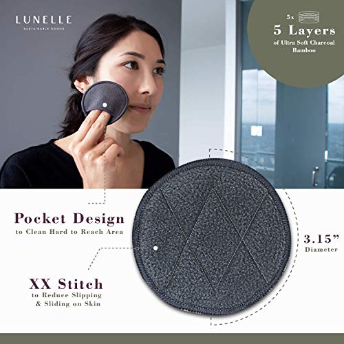 Lunelle Kömür Bambu Yeniden Kullanılabilir Makyaj Çıkarıcı Pedleri 12 Paket - Çamaşır Torbası + Kömür Konjac Süngerli Yeniden