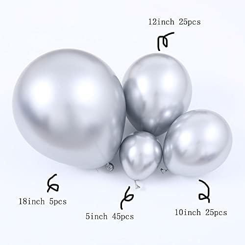 100 pcs Metalik Gümüş Lateks Balonlar Çeşitli Boyutları Krom Balon 18/12/10/5 inç Helyum Balon Doğum Günü Sevgililer için Mükemmel