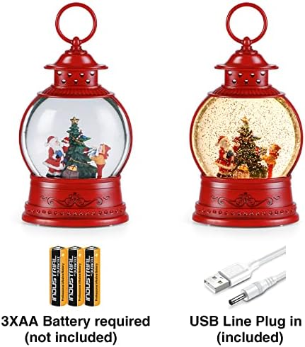 Noel Kar Küreleri, USB veya Pille Çalışan Işıltılı Parıltılı Kar Küresi Fener, Noel Süsleri ve Kar Küresi Koleksiyonu için Müzikli,