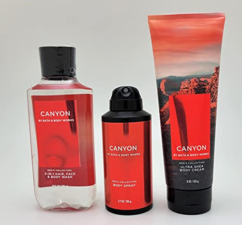 Bath & Body Works – Canyon-Erkekler için-3'lü Paket-3'ü 1 Arada Saç, Yüz ve Vücut Yıkama, Koku Giderici Vücut Spreyi ve Ultra