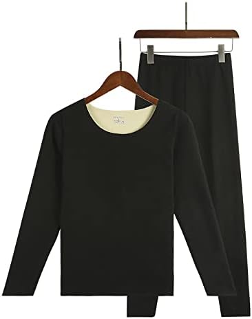 Wuhen Qiuyi Uzun Pantolon İki renkli kadın Dip Gömlek ve Kadın termal iç çamaşır Seti,【Kadın】Siyah, XXL
