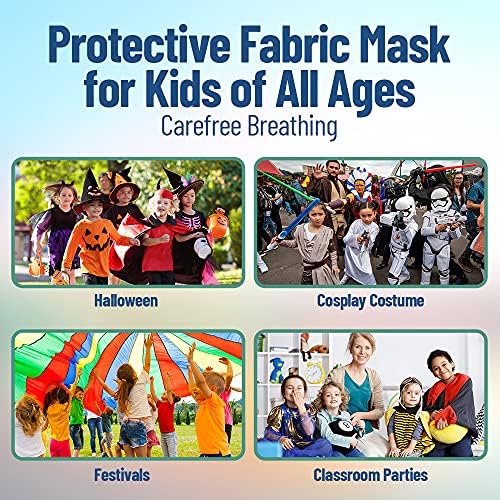 Vlısh 12 Karanlıkta Parlayan Çocuk Yüz Maskeleri-12 Paket, 4 Çeşitli Tasarım-Polyester Kumaş ve Düğümlü Elastik Kulak Halkası-Cadılar