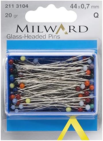 Milward Düz Dikiş İğneleri, Cam Başlı, 44mm, 20g, Gümüş / Çeşitli