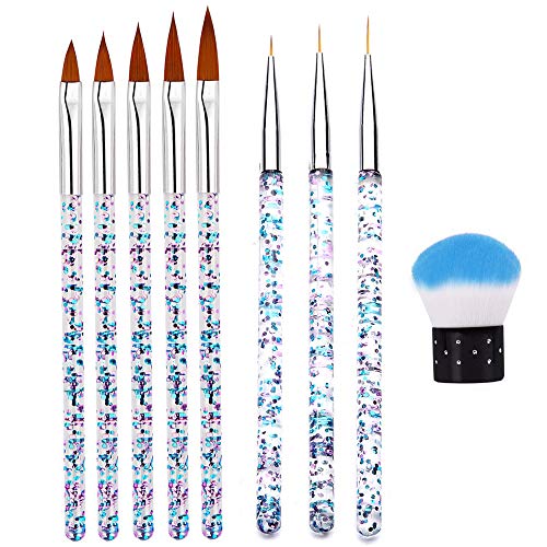 Kalolary 9 ADET UV Jel Akrilik Tırnak Fırçası Seti Nail Art İpuçları Builder ve Tırnak Boyama Nail Art Liner Fırçalar UV Jel
