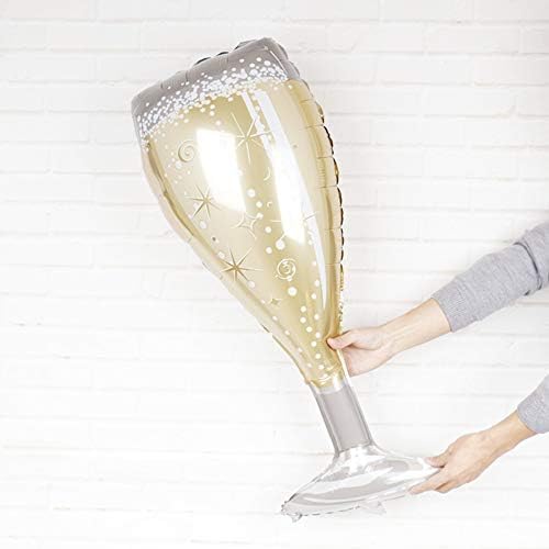 4 Adet Şampanya Şişesi ve Şarap Kadehi Cam Pembe Folyo Balonlar, 40 inç Helyum balonları Doğum Günü Gelin Duş Bekarlığa Veda