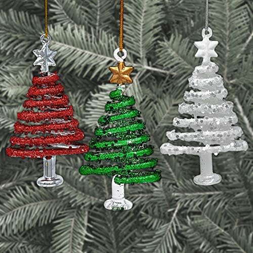 BANBERRY DESİGNS Noel Ağacı Süsleri-3 Kırmızı, Beyaz ve Yeşil Asılı Noel Ağacı Seti-Işıltılı Cam Süsler