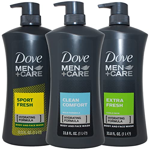 Dove Erkek Vücut Yıkama, 3'lü Çeşitli Set, Temiz Konfor, Ekstra Taze ve Spor Taze, 1 Litrelik Pompa Şişesi