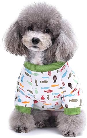 Zunea Küçük Köpek Pijama Yumuşak Pamuk Köpek Pjs Giysileri Kıyafetler ıle Bacaklar Renkli Balıklar Baskılı Uyku Tulum Rahat Pijama