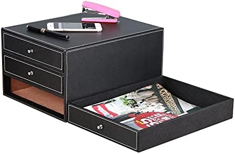 Masa düzenleyici 3 Çekmeceli Deri Ofis Kaynağı masaüstü saklama kutusu dosya dolabı Kırtasiye / A4 Kağıt / Dergi/Kitap/ Belge