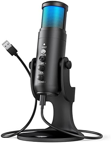USB Mikrofon, Profesyonel 3.5 mm Jack USB Kondenser Mikrofon ile Kazanç/Yankı/VOL Topuzu için Oyun, Streaming, Kayıt, Podcast,