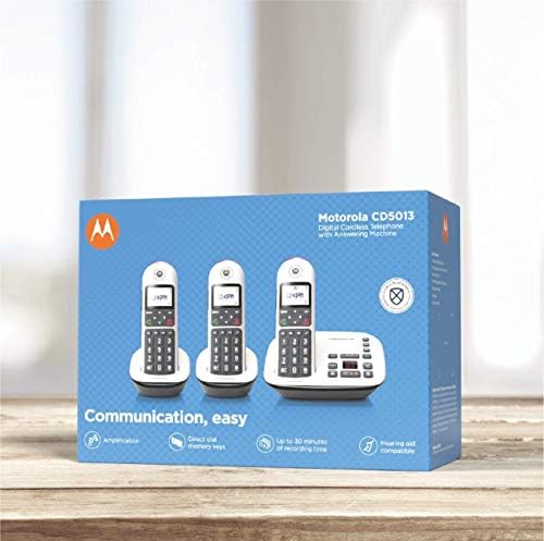 Dijital Telesekreterli Motorola CD5013 DECT 6.0 Telsiz Telefon, Çağrı Bloğu ve 10dB Amplifikasyon (3'lü Paket) Blucoil 10 FT