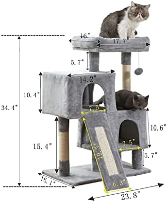 Kedi Ağacı Kedi Kulesi, Tırmalama Tahtası ile 34.4 inç Kedi Ağacı, 2 Lüks Kınamak, Kedi Kınamak Ağacı, Sağlam ve Montajı Kolay,