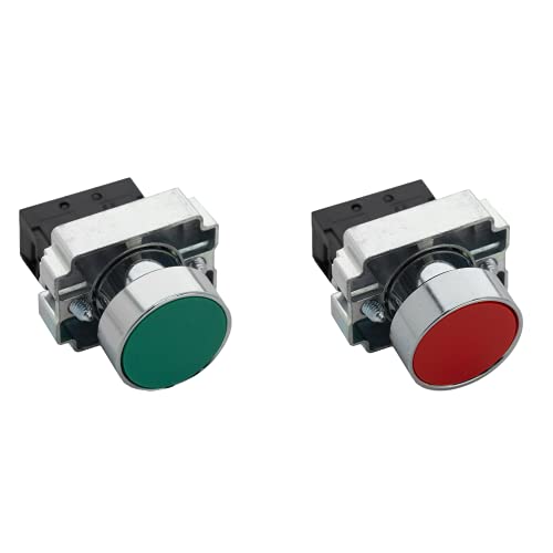 Shopcorp 22mm Kontrol İstasyonu Kutu Seti-N/O Küçük Anlık Basma Düğmeleri (Kırmızı ve Yeşil), 2 Konumlu Tutulan Seçici Döner