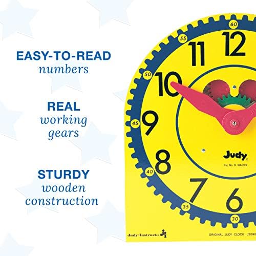 Carson Dellosa Instructo Judy Clock-Anaokulu için Zaman Belirleme - Üçüncü Sınıf, Hareketli Ellere Sahip Çocuk Oyuncak Saati,