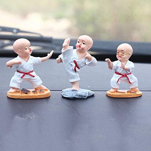 JJKFQ yaratıcı reçine el sanatları süsler araba çizgi film bebeği altı beyaz giysiler 6 küçük keşiş bir Kung Fu