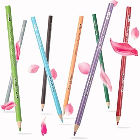 KALOUR 180 Renkli kalem Seti Yetişkinler için Sanatçılar -3.3 mm Zengin Pigment Yumuşak Çekirdek -12 Metalik Kalem-Balmumu Bazlı-Boyama