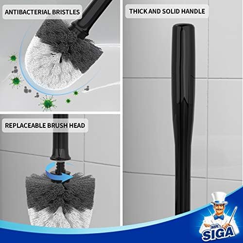 MR. SIGA Klozet Fırçası ve Tutacağı, Üstün Kalite, Banyo Temizliği için Sağlam Saplı ve Dayanıklı Kıllı, Siyah, 1 Paket