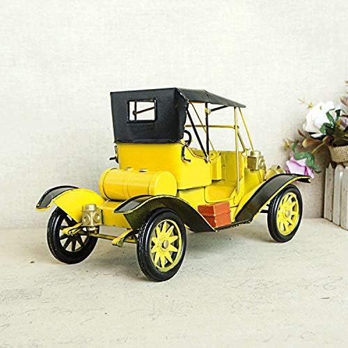 TLLDX Vintage Demir Araç Modeli Sarı Tek Araba Retro El Sanatları Tahsil Demir Sanat Heykel Araba Lover ıçin Ev Masası İşyeri