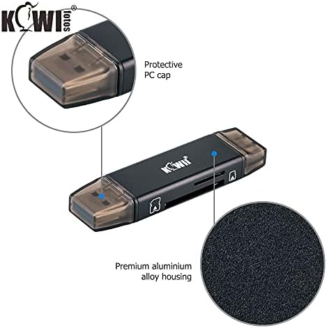 KİWİFOTOS Taşınabilir USB 3.0 SD / TF Kart Okuyucu, USB C USB A Artı OTG için SD SDXC SDHC MSD microSD microSDXC microSDHC TF