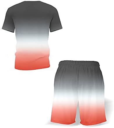 PDGJG Yeni erkek T-shirt Şort Takım Elbise, Yaz Nefes Rahat T-shirt Run Set, Moda Baskı Erkek spor Takım Elbise (Renk: Kırmızı,