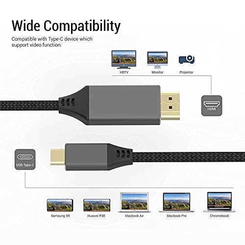 USB C HDMI Kablosu 10FT / 3 M, (4K@60Hz) Tip C HDMI Kablosu Ev Ofis için, naylon Örgülü Kablo Adaptörü