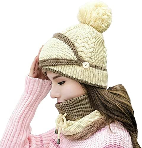 Kış Siyam Rüzgar Geçirmez Şapka, 3 in 1 Unisex Kış Sıcak Bere Şapka, eşarp Snood Set Ponpon Kap Erkekler Kadınlar için