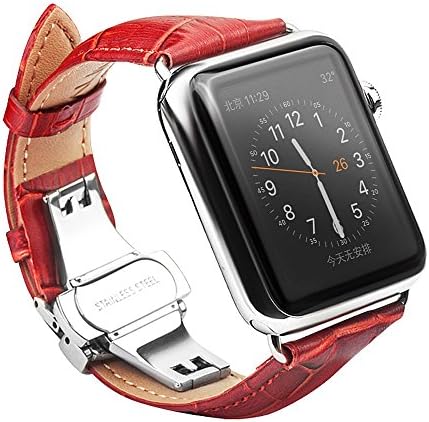 QIALINO akıllı saat Yedek Bant için 42mm Apple iWatch Serisi 2 Serisi 1, hakiki Deri iWatch / iWatch2 Kayış ile Metal Toka (Gül