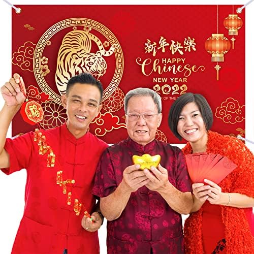 Çin Yılbaşı Dekorasyon Zemin 2022 Kaplan Afiş Yılbaşı Partisi Dekorasyon Plastik Yılbaşı Zemin Fotoğrafçılık için Kırmızı Tatil